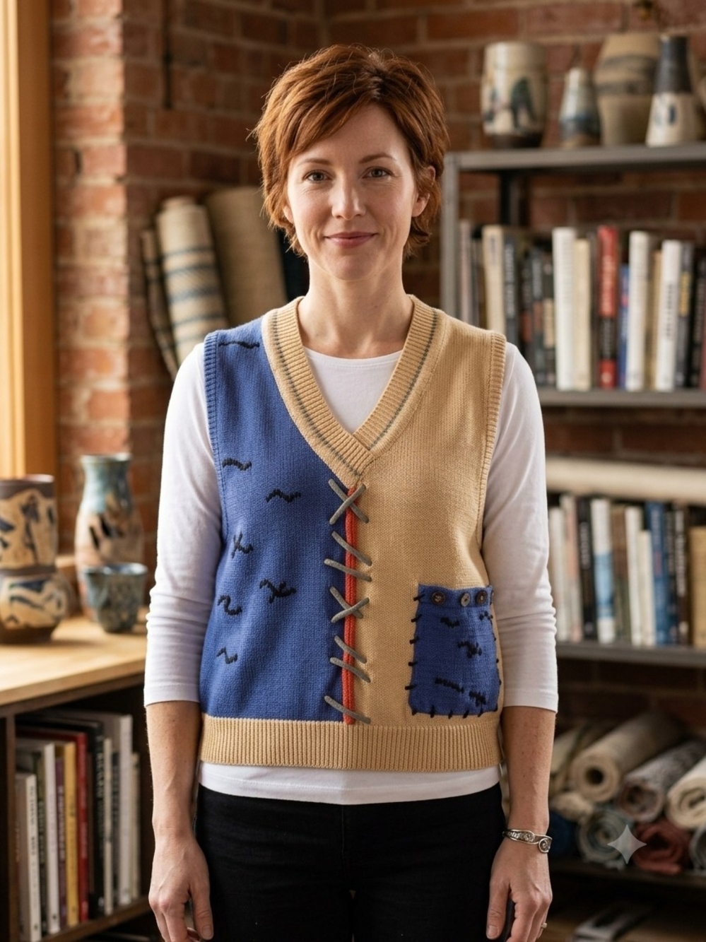 VTG IXSPA 2000 by Jamie Sadock Colorblock Knit Sweater Vest Small Art to Wear